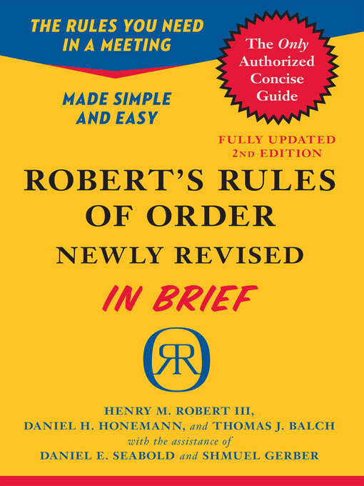 Title details for Robert's Rules of Order Newly Revised In Brief by Henry M. Robert III - Available